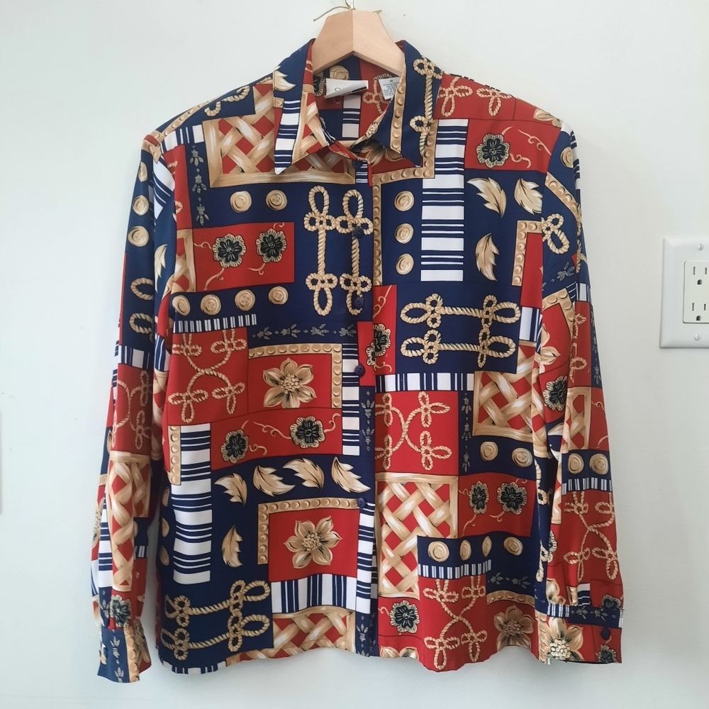 Vintage Alia Button Down Long Sleeve Chain Print Artsy Old Money top